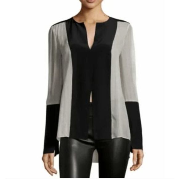 BCBG Maxazria NWT "Joe" Black White Stripe Blouse Size Medium, MSRP $228 - Picture 1 of 11